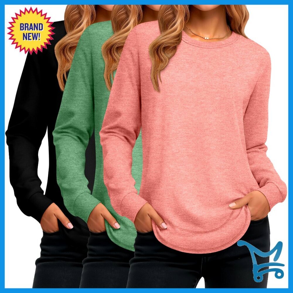 Cotton Crewneck Tunic Tops Long Sleeve Pullover Sweatshirts Casual Loose Fit